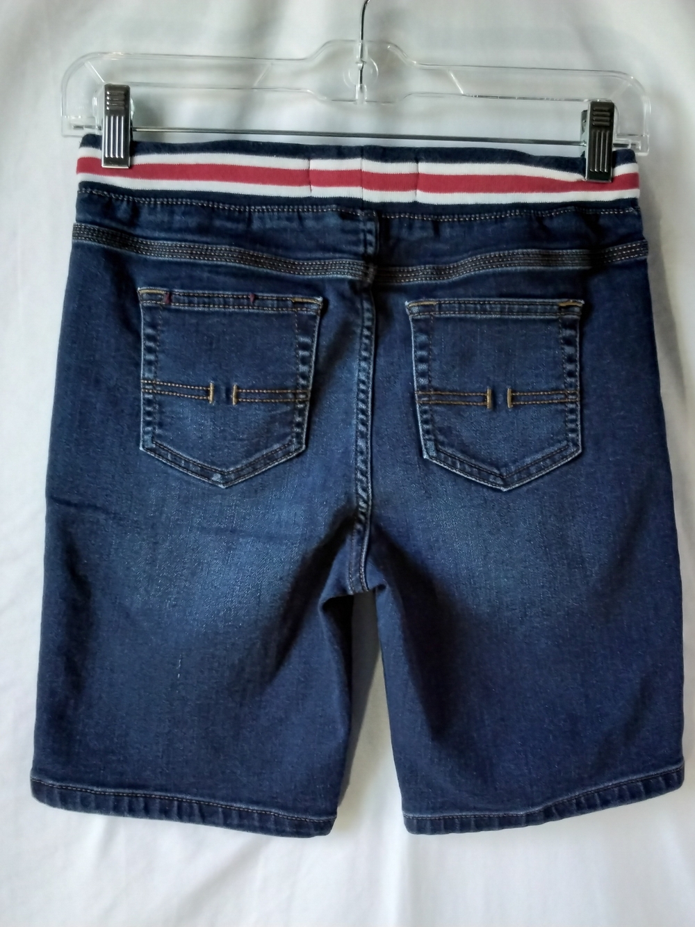 U.S. Polo Assn. Navy Denim-Look Drawstring Kids Shorts with Red & White Trim - Picture 5 of 7